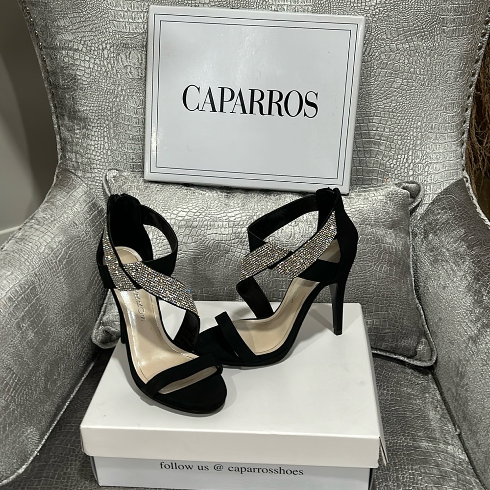 Caparros black with silver rhinestone heels